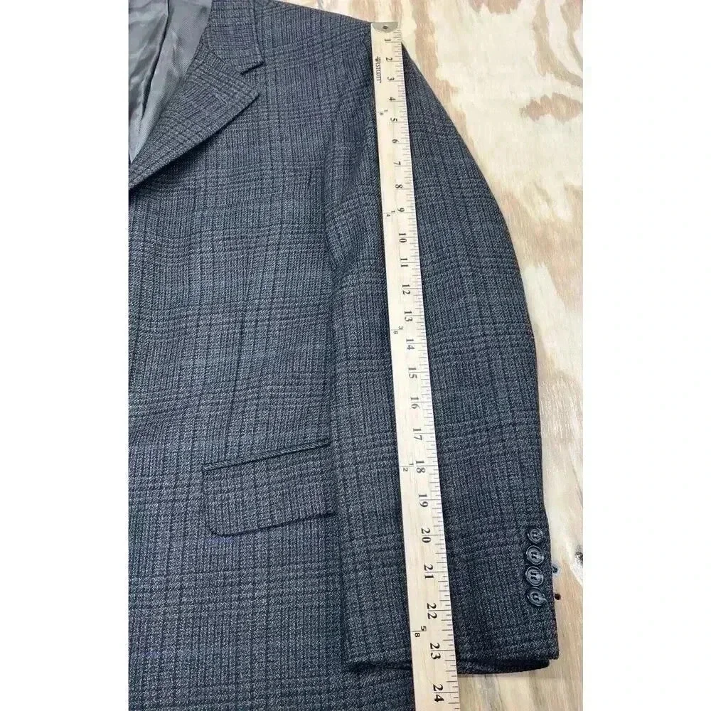 Andrew Fezza Plaid 3 Button Sport Coat Blazer Mens 40S Brown Lambswool